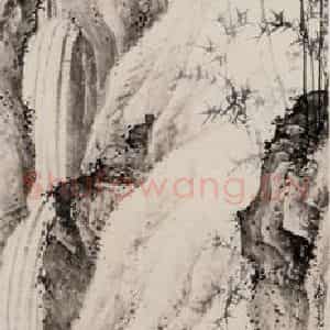 近现代 陈少梅《竹溪观瀑》国画山水作品图片鉴赏