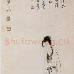 近现代 陈少梅《纨扇仕女》国画人物作品图片鉴赏