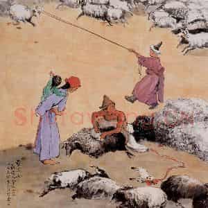 1950年 石鲁《剪羊毛》国画综合写意作品图片鉴赏
