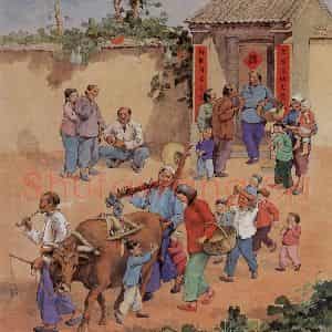 1953年 石鲁《幸福婚姻》国画人物工笔作品图片鉴赏