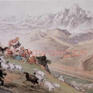 1954年 石鲁《古长城外》国画综合兼工带写作品图片鉴赏