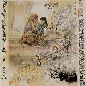 1974年 石鲁《印度母女》国画人物兼工代写作品图片鉴赏