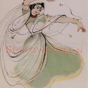 1955年 石鲁《印度舞》国画人物写意作品图片鉴赏