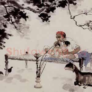 1955年 石鲁《印度人家》国画人物写意作品图片鉴赏
