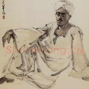 1956年 石鲁《埃及人》国画人物写意作品图片鉴赏