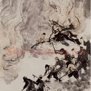 1959年 石鲁《击鼓夜战》国画山水写意作品图片鉴赏