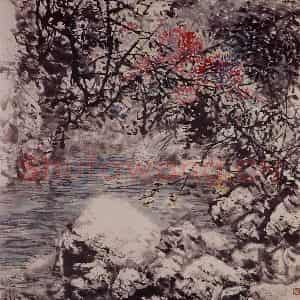 1961年 石鲁《山花幽潭》国画山水写意作品图片鉴赏