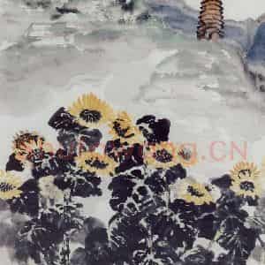 1961年 石鲁《宝塔葵花》国画花鸟写意作品图片鉴赏