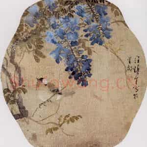 1961年 汪慎生《藤花小鸟》国画花鸟写意作品图片鉴赏