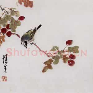 60年代 汪慎生《丹石翠羽》国画花鸟写意作品图片鉴赏