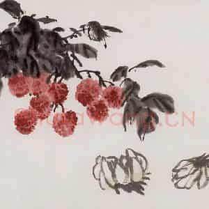 60年代 汪慎生《荔枝百合》国画花鸟写意作品图片鉴赏