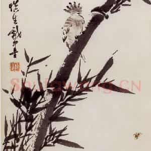 60年代 汪慎生《墨竹戴胜》国画花鸟写意作品图片鉴赏