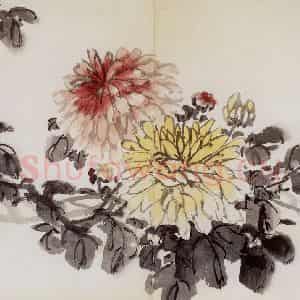 1954年 汪慎生《花卉册页》国画花鸟兼工帯写作品图片鉴赏