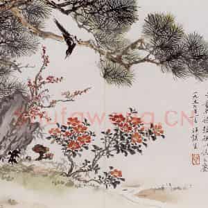 1957年 汪慎生《花鸟册页》国画花鸟工笔作品图片鉴赏