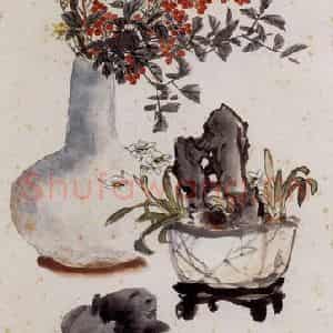 1957年 汪慎生《芸窗漫兴》国画花鸟兼工帯写作品图片鉴赏