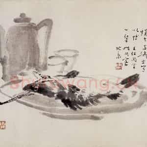 1959年 汪慎生《鱼酒图》国画花鸟写意作品图片鉴赏