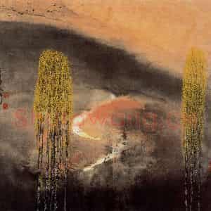2002年 周韶华《边山垂红云》国画山水作品图片鉴赏