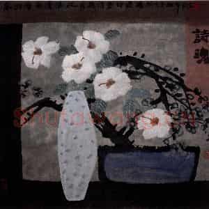 1999年 周韶华《梦幻虞美人》国画花鸟作品图片鉴赏