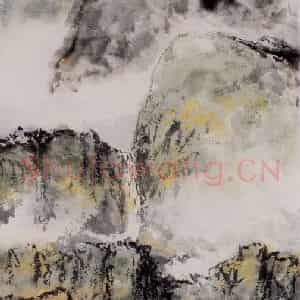 1991年 朱屺瞻《江上春风》国画山水作品图片鉴赏