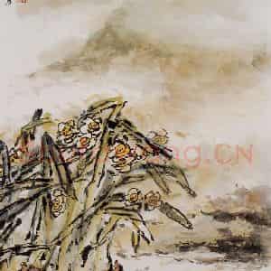1992年 朱屺瞻《雨中仙子》国画花鸟作品图片鉴赏