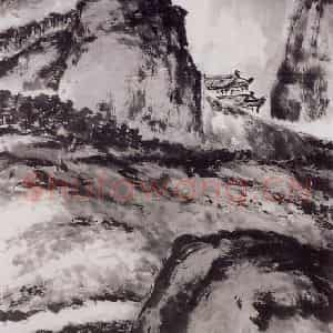1992年 朱屺瞻《墨色山水》国画山水作品图片鉴赏