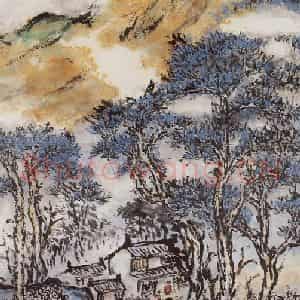 1992年 朱屺瞻《寒山苍翠》国画山水作品图片鉴赏