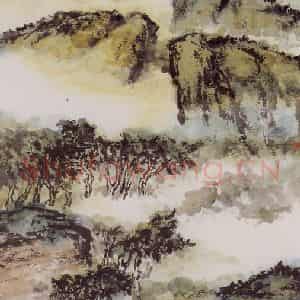 1990年 朱屺瞻《一晴一雨路干湿》国画山水作品图片鉴赏