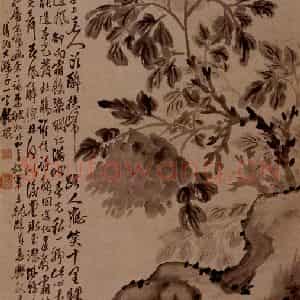 明末清初 石涛《兰石牡丹》国画花鸟作品图片鉴赏