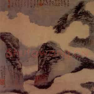1702年 石涛《设色云山图》国画山水作品图片鉴赏