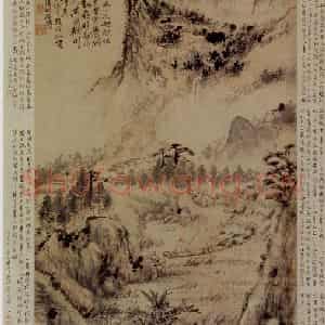 1684年 石涛《幽溪垂钓图》国画综合作品图片鉴赏