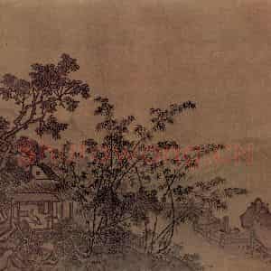 南宋 夏圭《梧竹池馆图》国画山水作品图片鉴赏