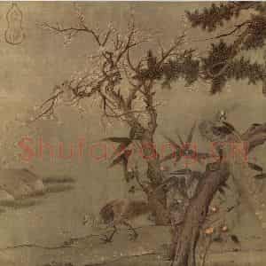 南宋 马麟《红梅孔雀图》国画花鸟作品图片鉴赏