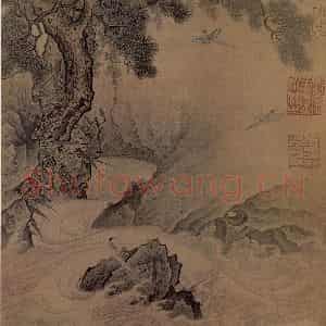 南宋 无名氏《松涧山禽图》国画花鸟作品图片鉴赏
