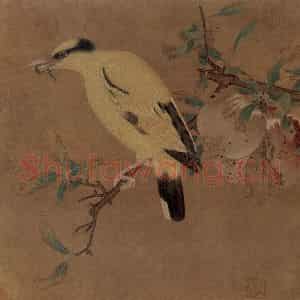 南宋 无名氏《榴枝黄鸟图》国画花鸟作品图片鉴赏
