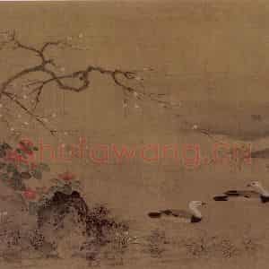 南宋 无名氏《寒塘聚禽图》国画花鸟作品图片鉴赏
