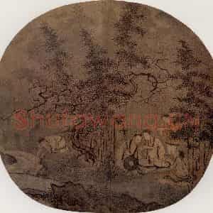 南宋 无名氏《竹林拨阮图》国画人物作品图片鉴赏
