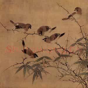 南宋 无名氏《雪筱寒雏图》国画花鸟作品图片鉴赏
