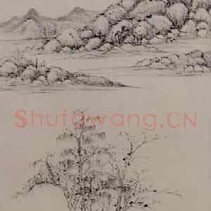 明代 王时敏《仿倪瓒山水图轴》国画山水作品图片鉴赏