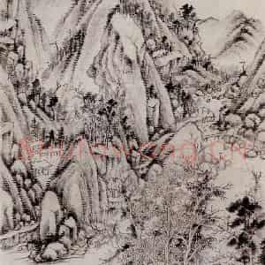 明代 王时敏《丛林曲涧图轴》国画山水作品图片鉴赏
