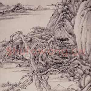 明代 王时敏《仿王蒙山水图轴》国画山水作品图片鉴赏