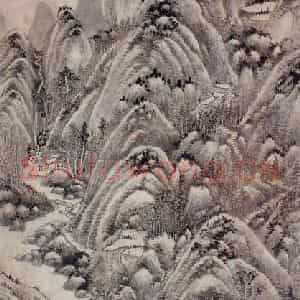 明代 王时敏《仿梅道人山水图轴》国画山水作品图片鉴赏