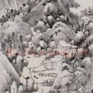 明代 王时敏《仿董北苑山水图轴》国画山水作品图片鉴赏