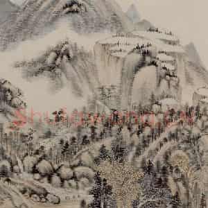 明代 王时敏《秋山白云图轴》国画山水作品图片鉴赏