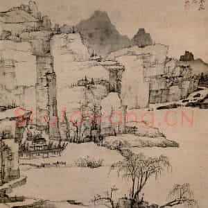 清代 弘仁《雨后春深图轴》国画山水作品图片鉴赏