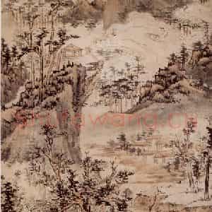 清代 髡残《茅屋白云图轴》国画山水作品图片鉴赏