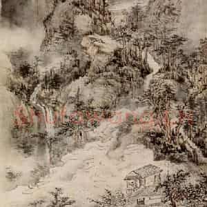 清代 髡残《苍山结茅图轴》国画山水作品图片鉴赏