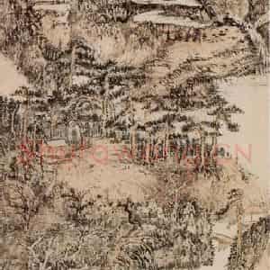 清代 髡残《绿树听鹂图轴》国画山水作品图片鉴赏