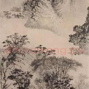 清代 石涛《山窗研读图轴》国画山水作品图片鉴赏