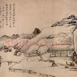 清代 弘仁《梅花茅屋图轴》国画山水作品图片鉴赏