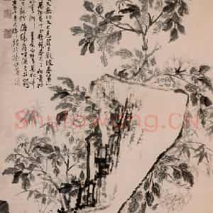 清代 石涛《牡丹竹石图轴》国画花鸟作品图片鉴赏